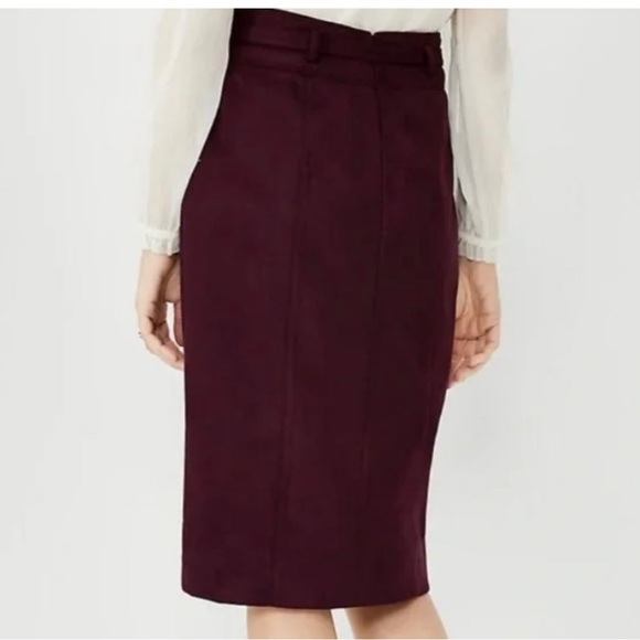 ANN TAYLOR Plum Wine Faux Suede Belted Pencil Skirt - Picture 3 of 8
